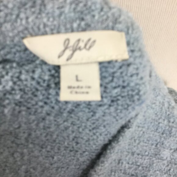 J. Jill Hooded Button Light Blue Boucle Cardigan l - Picture 6 of 9